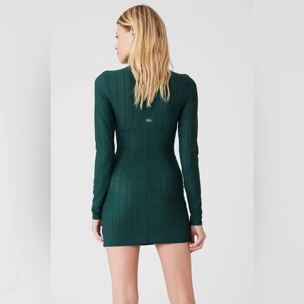 Alo Euphoria Long Sleeve Dress, Midnight Green - M - Picture 2 of 7